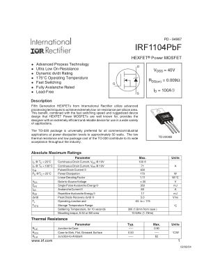 IRF1104 数据手册首页