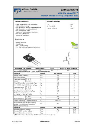 AOK75B65H1 datasheet cover page