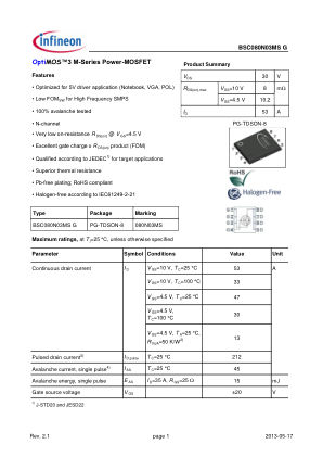 BSC080N03MS-G 数据手册首页