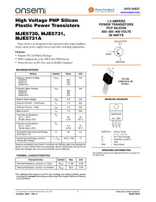 MJE5730 datasheet cover page