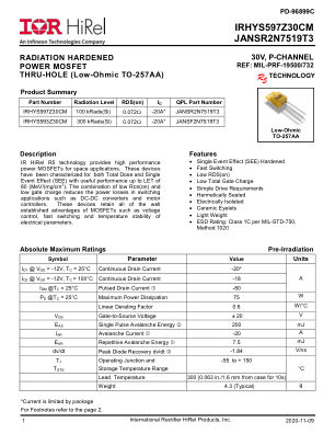 IRHYS597Z30CM 数据手册首页