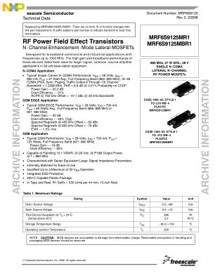 MRF6S9125 数据手册首页