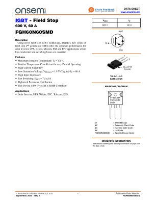 FGH60N60SMD datasheet cover page
