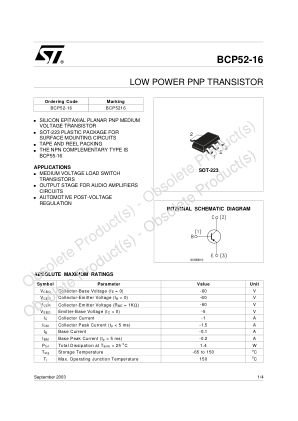 BCP52-16 datasheet cover page
