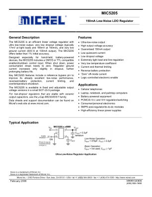 MIC5205-3.3YM5-TR datasheet cover page
