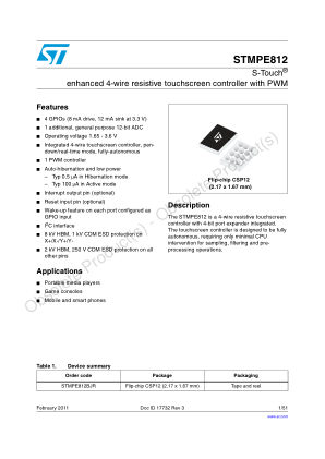STMPE812 数据手册首页