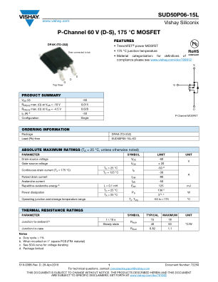 SUD50P06 数据手册首页