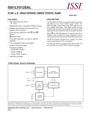 IS61LV5128AL-10TLI datasheet cover page