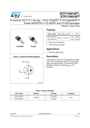 STP110N10F7 datasheet cover page