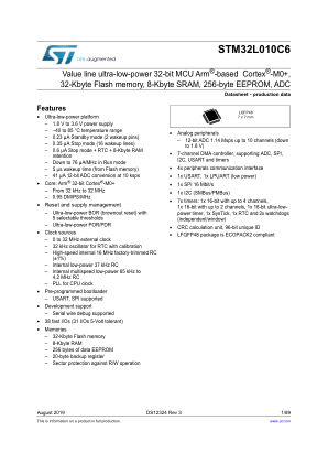 STM32L010C6 数据手册首页