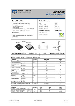 AON6264C 数据手册首页
