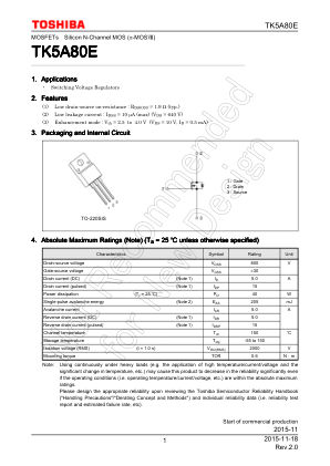 TK5A80E datasheet cover page