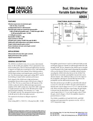 AD604 数据手册首页