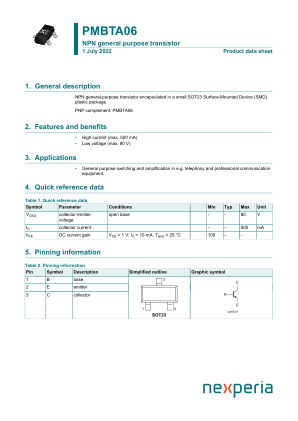 PMBTA06 datasheet cover page
