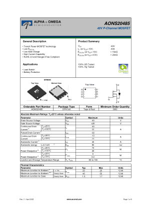 AONS20485 datasheet cover page