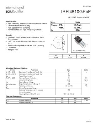 IRFI4510G datasheet cover page