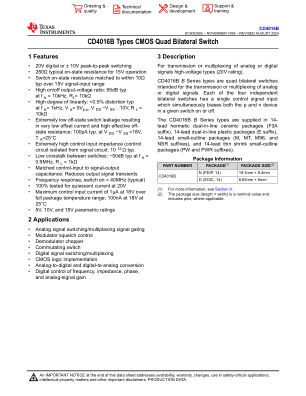 CD4016B-MIL datasheet cover page