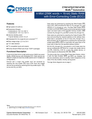 CY62147G datasheet cover page