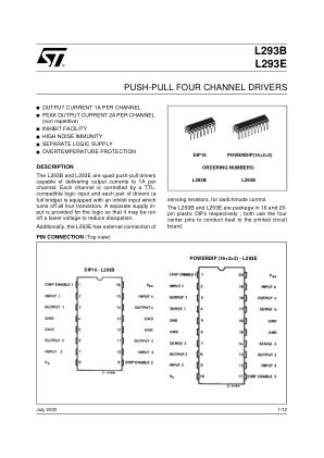 L293B datasheet cover page