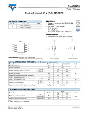 SI4804BD datasheet cover page