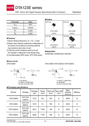 DTA123EETL datasheet cover page