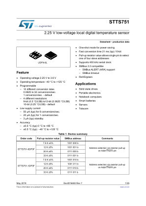 STTS751 数据手册首页