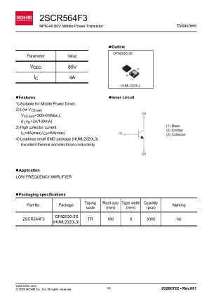 2SCR564F3 数据手册首页