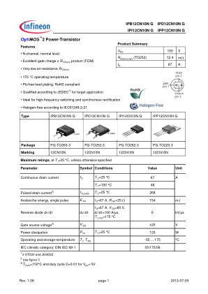 IPD12CN10N-G 数据手册首页
