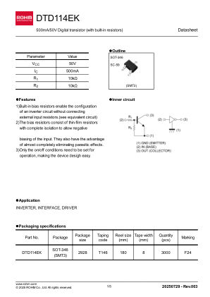 DTD114EK datasheet cover page