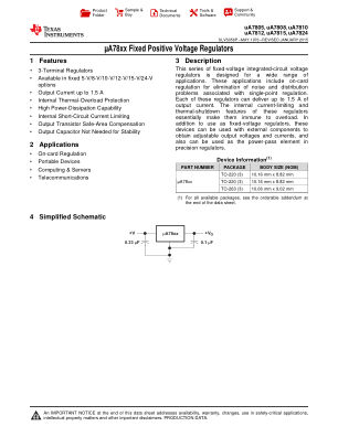 UA78 datasheet cover page