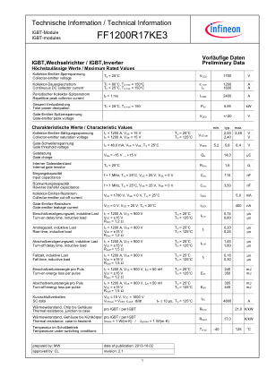 FF1200R17KE3 datasheet cover page