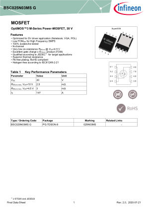 BSC025N03MS-G datasheet cover page