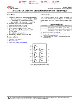 SN74ACT240-Q1 datasheet cover page