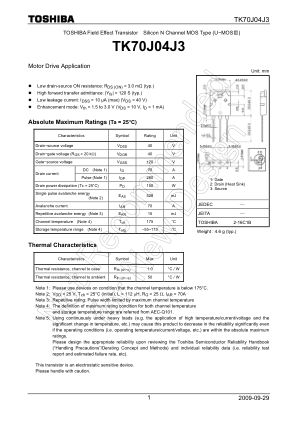 TK70J04J3 datasheet cover page