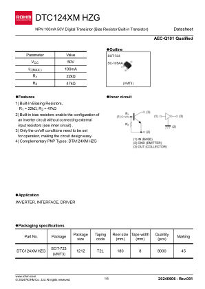 DTC124XMHZG 数据手册首页