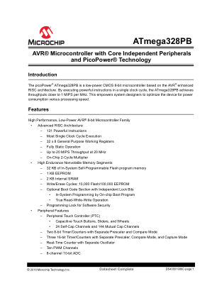 ATMEGA328PB-AU 数据手册首页