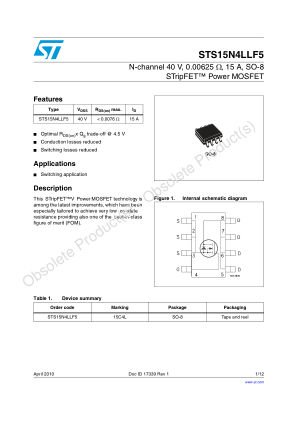 STS15N4LLF5 数据手册首页