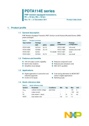 PDTA114EU datasheet cover page