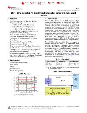 LMT01 datasheet cover page