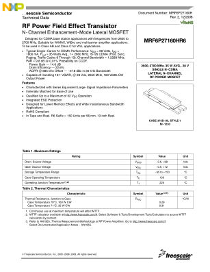 MRF6P27160H datasheet cover page