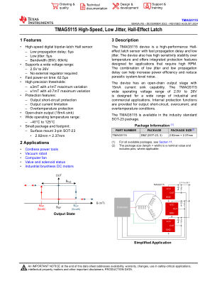 TMAG5115 datasheet cover page