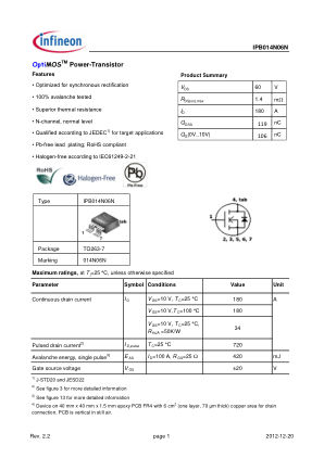 IPB014N06N datasheet cover page
