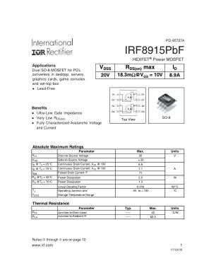 IRF8915 数据手册首页