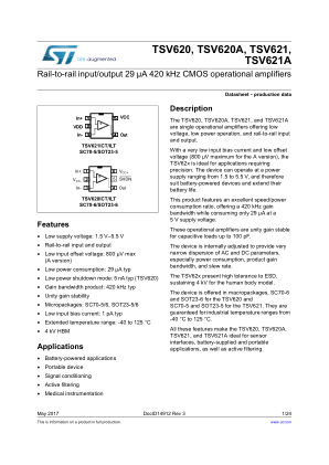 TSV620 datasheet cover page