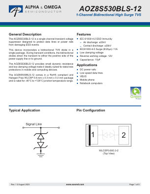AOZ8S530BLS-12 datasheet cover page