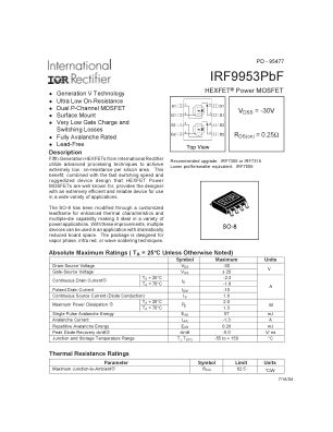 IRF9953 datasheet cover page