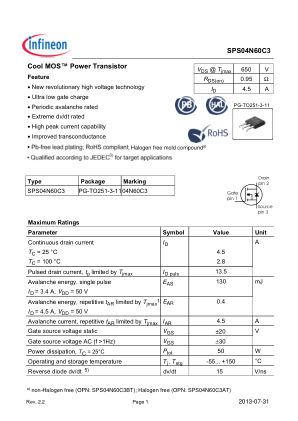 SPS04N60C3 datasheet cover page