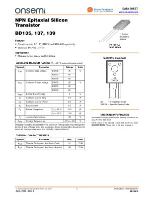 BD139 datasheet cover page