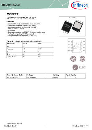 BSC014NE2LSI 数据手册首页