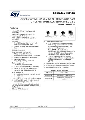 STM32C011D6 数据手册首页